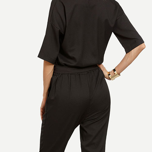 2018 Drop Shoulder Button Surplice Front Self Tie Jumpsuit