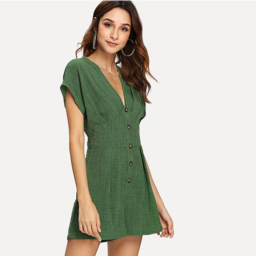 Batwing Sleeve Button Jumpsuit