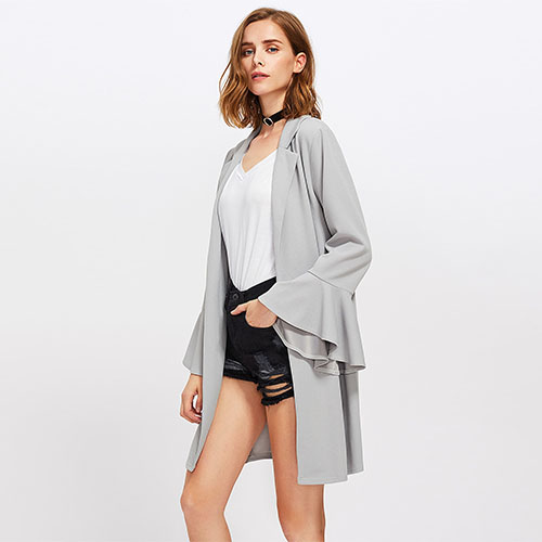 2018 Hot Trumpet Sleeve Notch Collar Open Front Coat