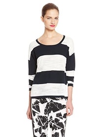 Hot Striped Knit Short Sleeve Shirt Sweater